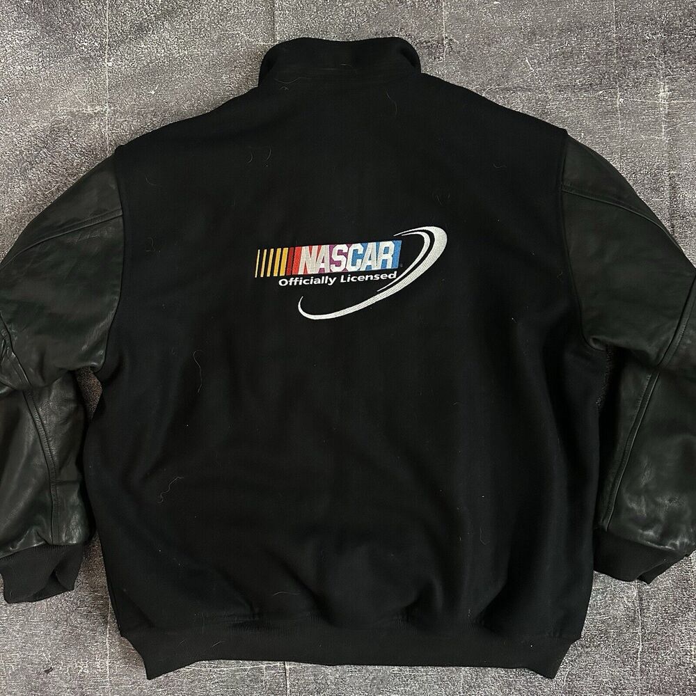 Men's Vintage NAPA Select NASCAR Black Leather Wool Varsity Bomber Jacket Sz XL